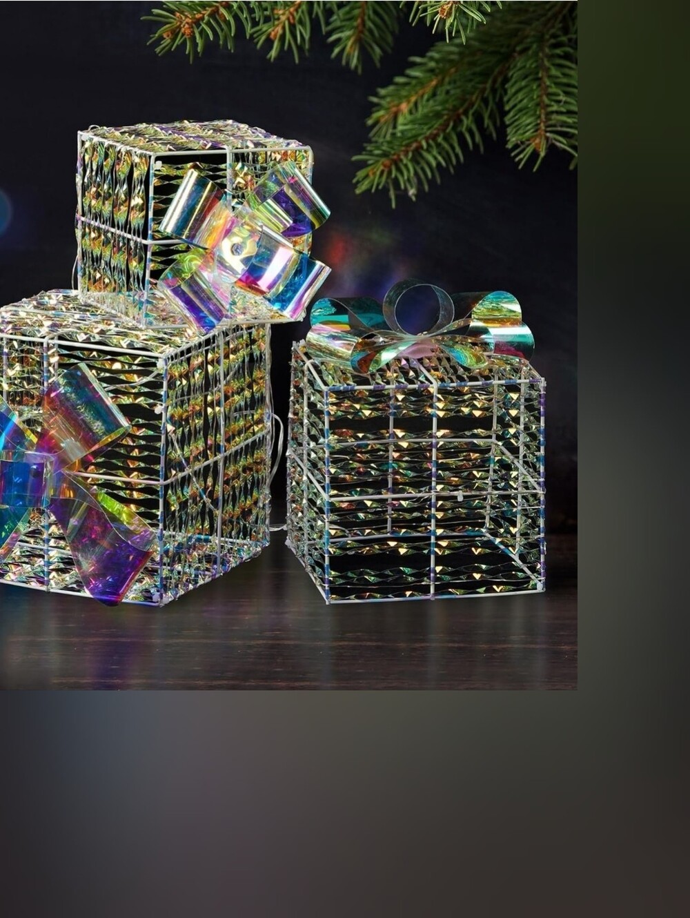 Iridescent Christmas Live Gift Boxes Set of 3, Pre-lit Stackable Lights